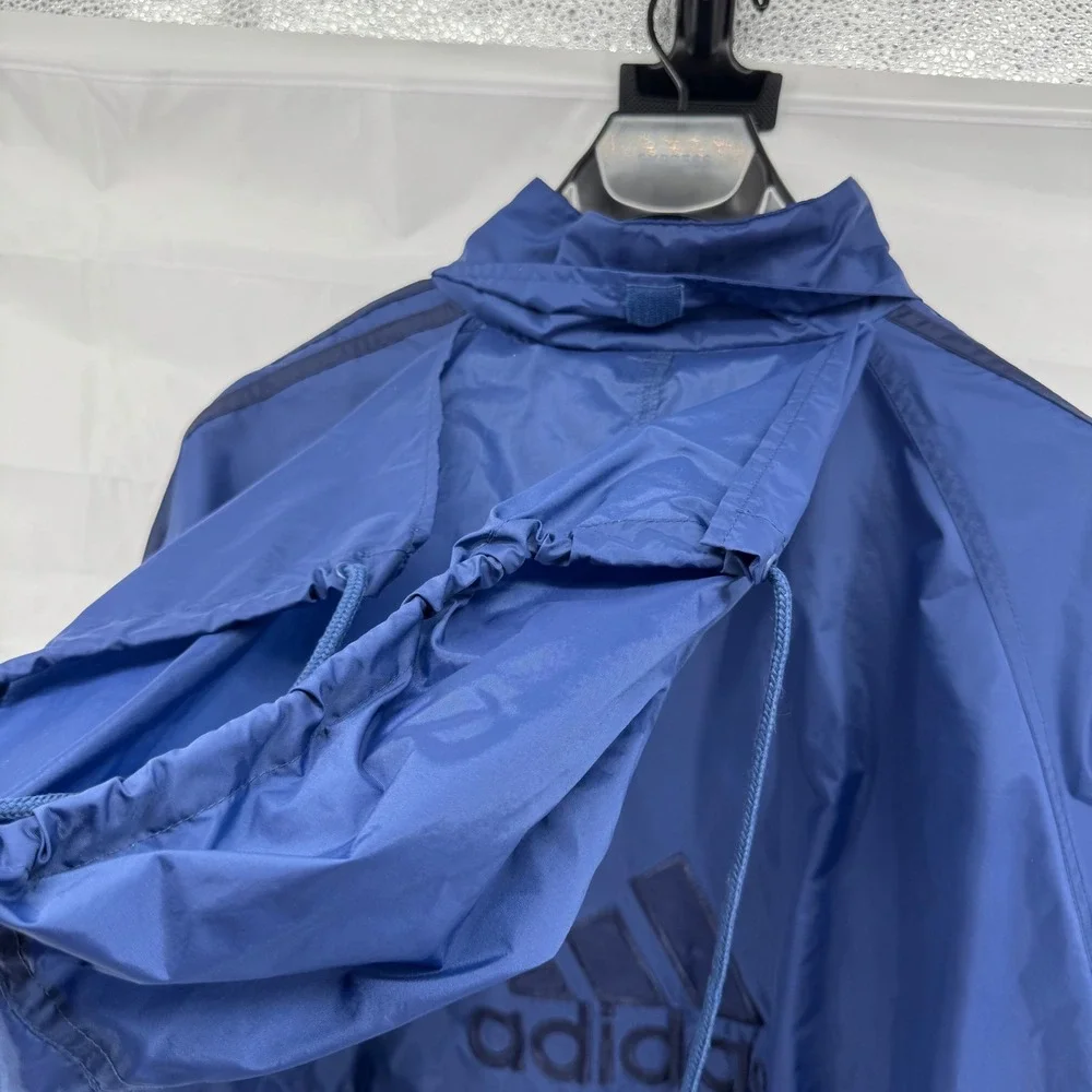 Adidas Windbreaker Jacket Mens Large Blue Full Zip Packable Hood‎ Mesh Lined